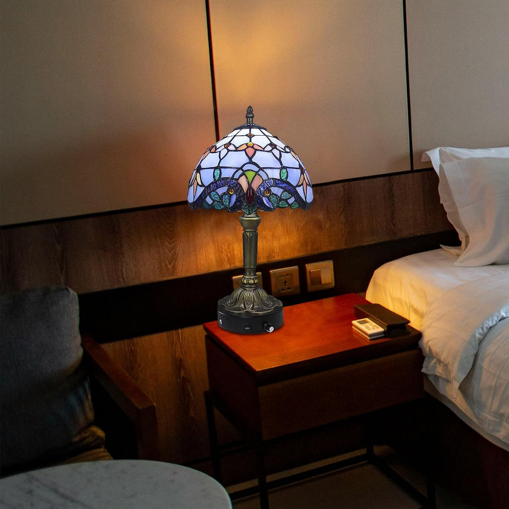 Kiven Cordless Table Lamp,1-Light Dimmable Bedside Lamps for Nightstand with Glass Lampshade, Cordless Tiffany Lamp for Reading Home Decor Bedside TD0873