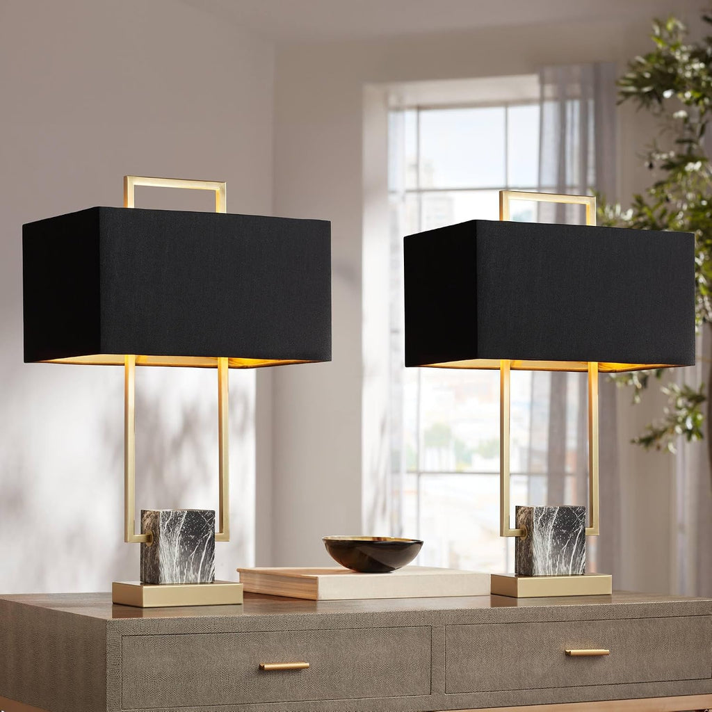 360 Lighting Carl 24 3/4' High Modern Table Lamps Set of 2 Gold Finish Metal Living Room Bedroom Bedside Nightstand House Office Home Reading Kitchen Entryway Console Family Black Shade