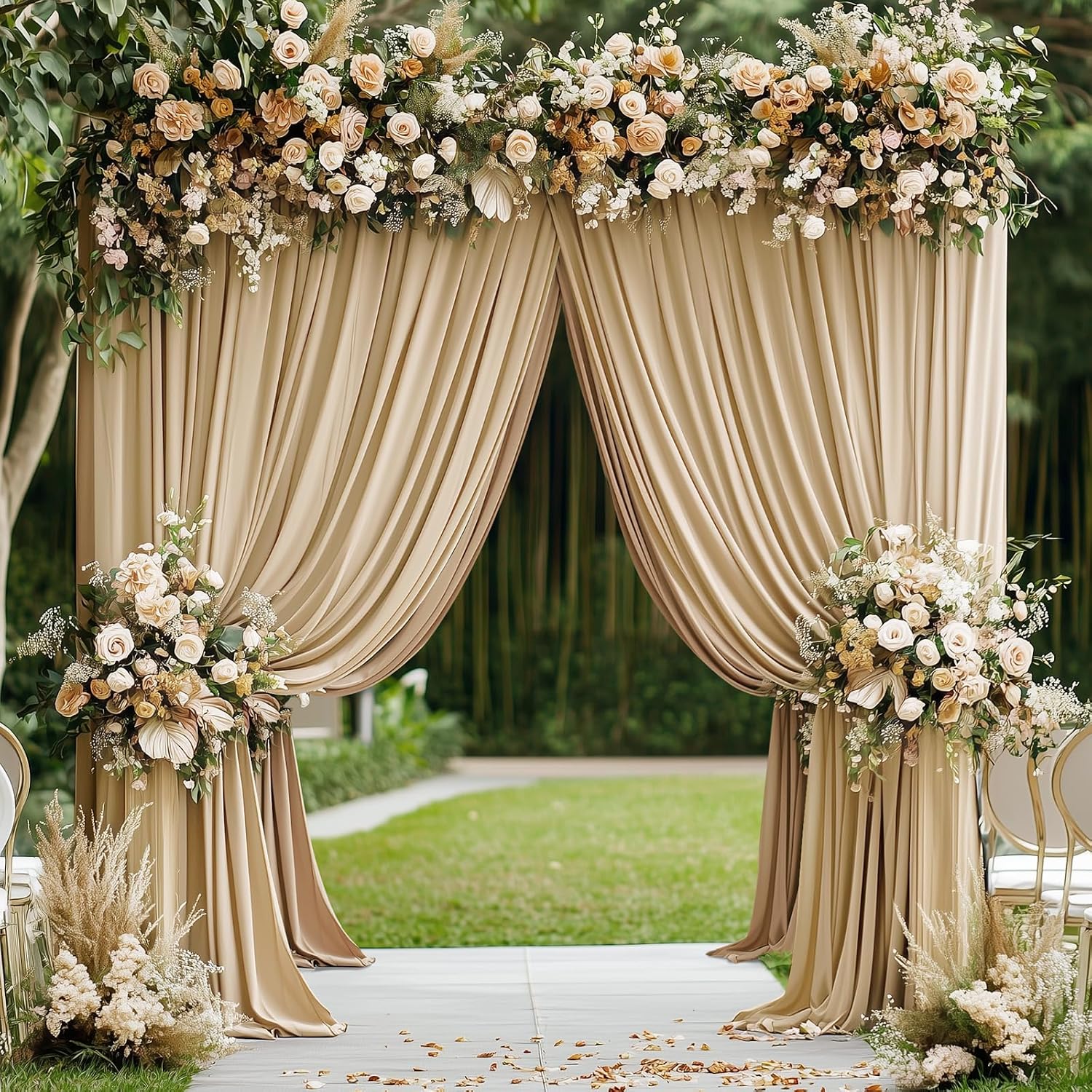 50ftx10ft Wrinkle Free Champagne Backdrop Curtains for Parties, 10 Panels 5x10ft Thick Polyester Backdrop Drapse for Weddings Birthday Photography Background Curtains