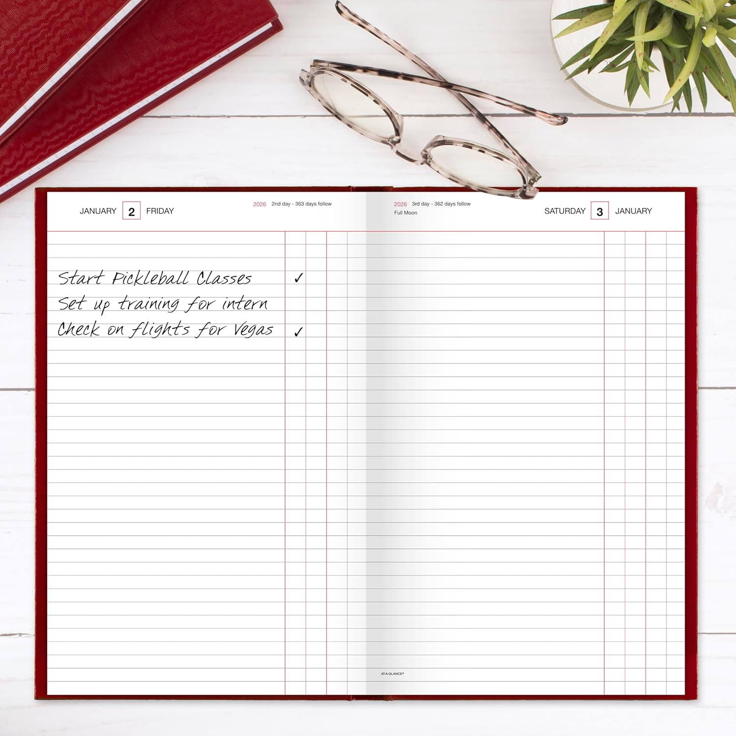 AT-A-GLANCE 2026 Diary, Daily, Standard Diary & Address Notebook, 7-3/4' x 12', Large, Hardcover, Red (SD3771326)