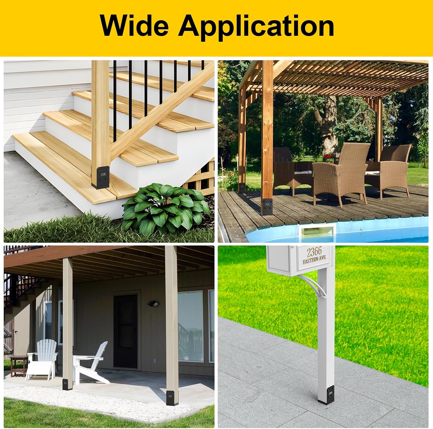 FMhotu 6x6 Stainless Steel Post Base,Internal 5.5 x 5.5 Anchor Bracket,Deck Concrete Support Anchor for Deck Railing, Fences, Mailboxes (4Pcs Black)