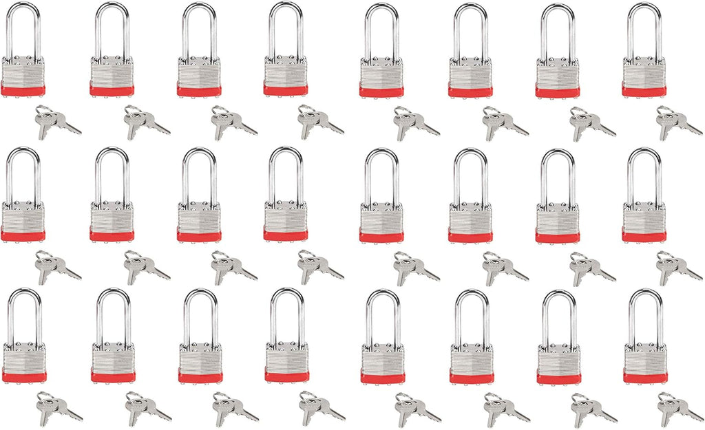 40mm Keyed Alike (A389) Laminated Steel Long Shackle Padlock, 1 3/4' Wide x 2 3/4' Shackle Size (24)