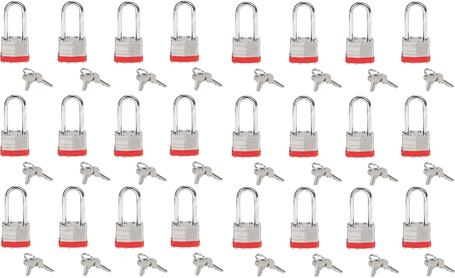 40mm Keyed Alike (A389) Laminated Steel Long Shackle Padlock, 1 3/4' Wide x 2 3/4' Shackle Size (24)