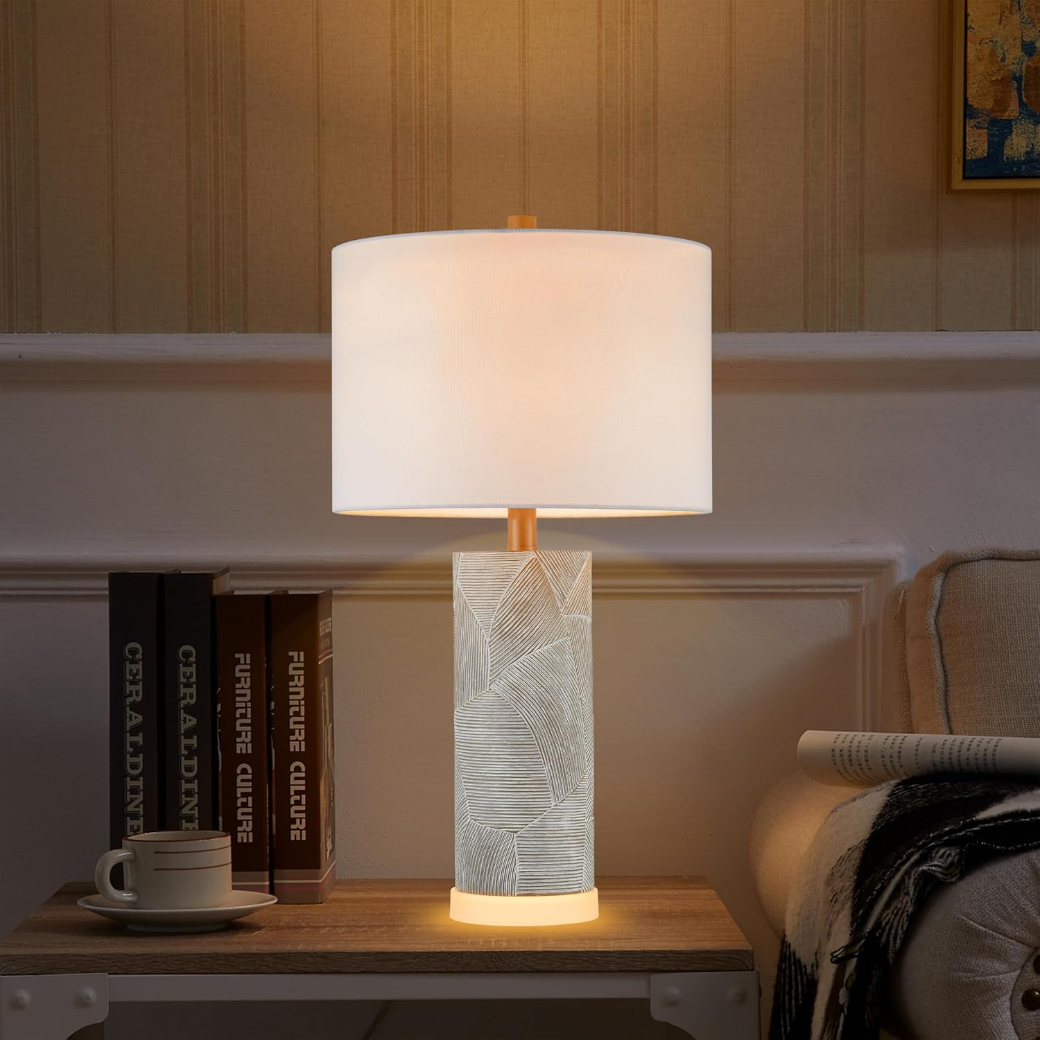 Kyrid Farmhouse Table Lamps Set of 2 – 23.25″ Rustic Gray Bedside Lamps, Living Room Bedroom Décor(Bulbs Included)