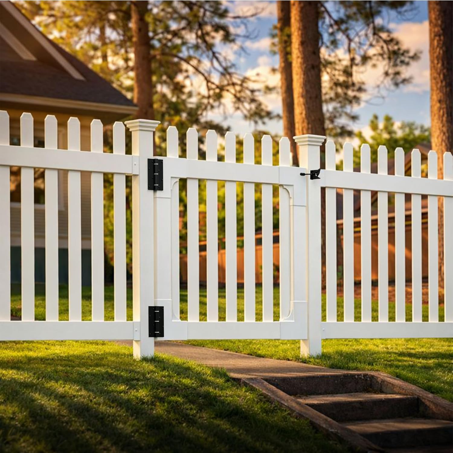 3ft H x 3.5ft W No Dig WamBam All American Flat Top Gate Kit, White Vinyl Picket Yard Entry with Hardware, Outdoor Access Door for Patio & Yard, ZP19085