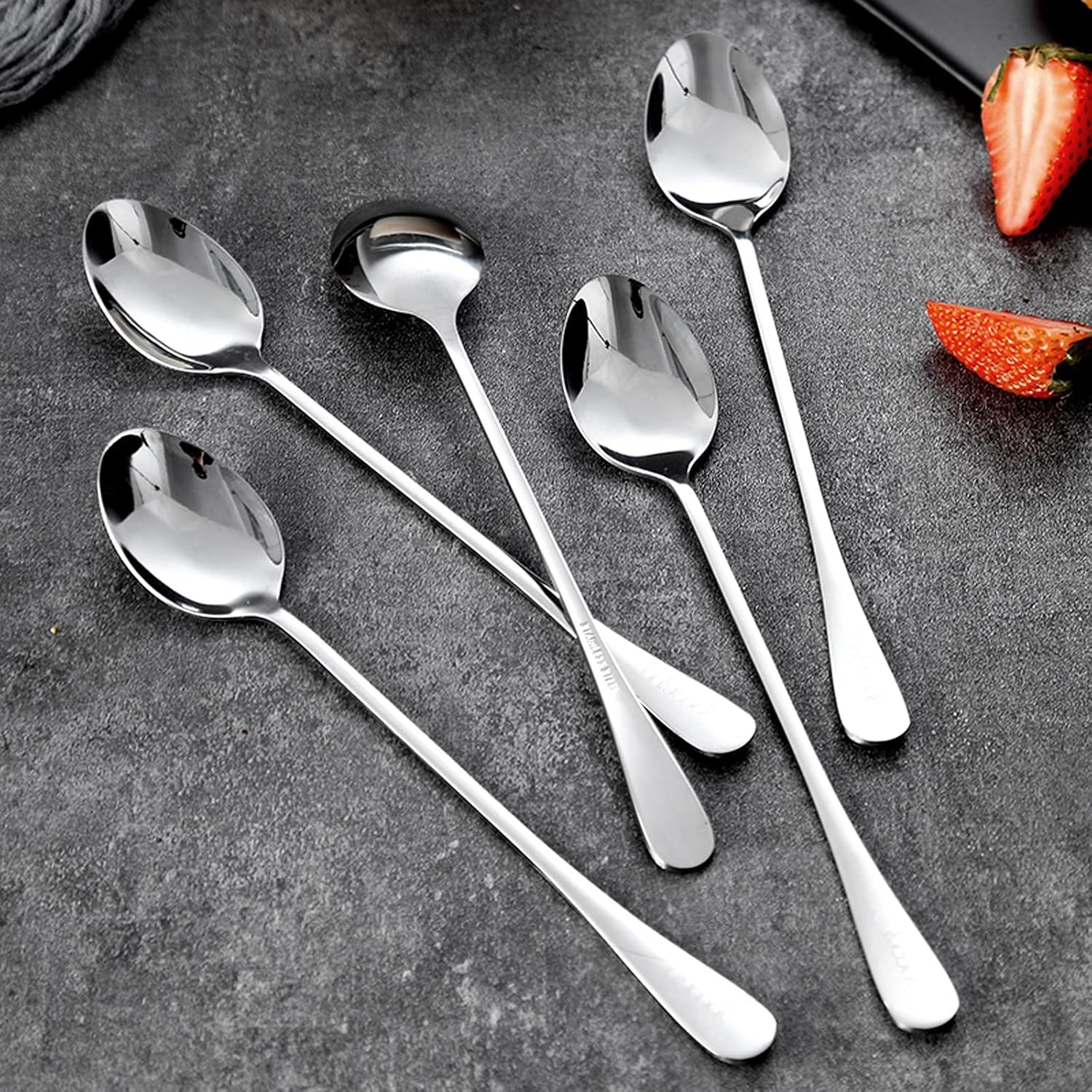 Spoons 7.5-Inch Long Handle Spoons Set Espresso Spoons Ice Cream Spoon Stainless Steel Small Spoons for Dessert Flatware Set of 6 Tablespoon