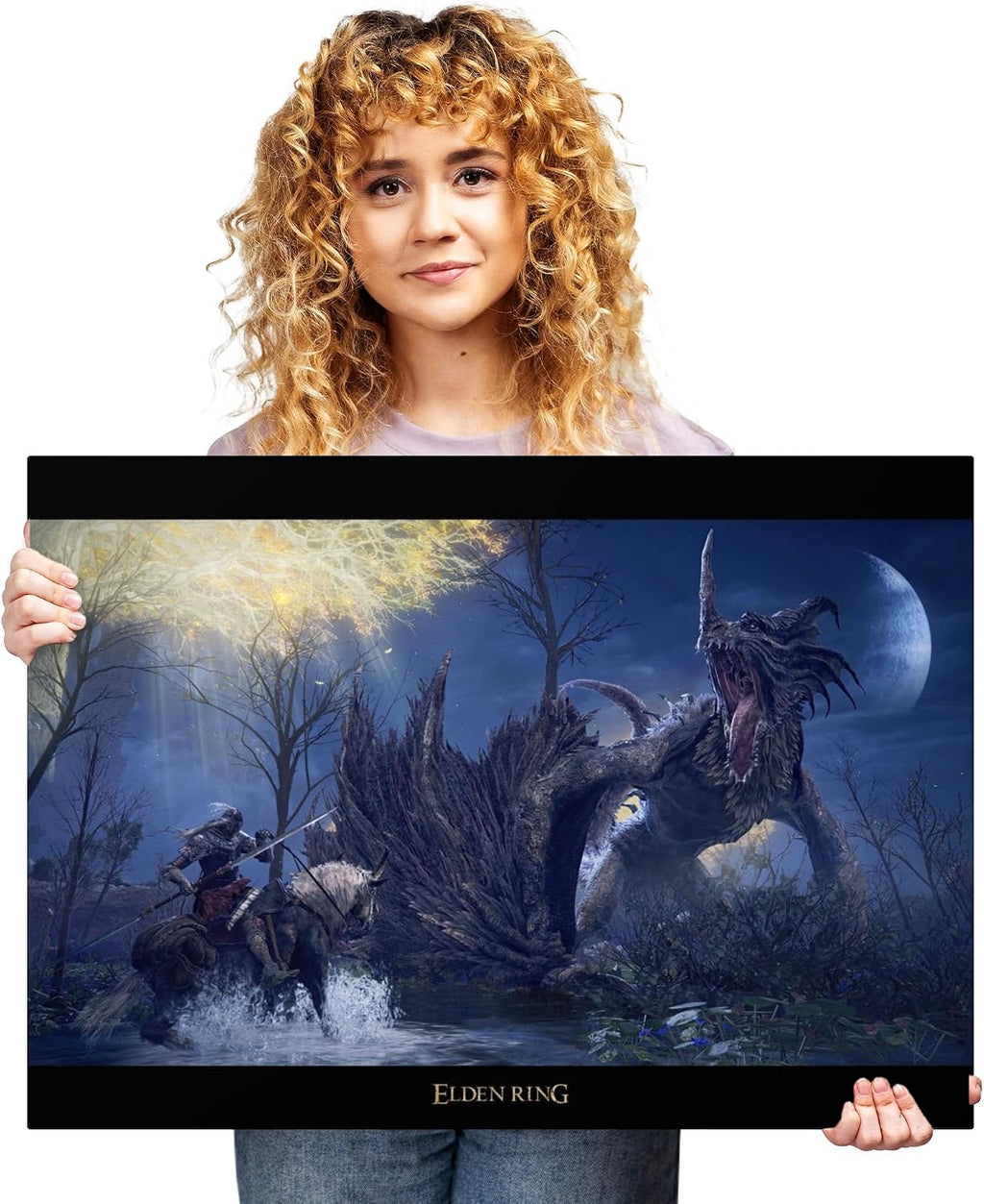 Displate Metal Poster ELDEN RING Flying Dragon Agheel Wall Art L | Wall-safe magnetic mounting, no drilling or tools. Easy to mount, artwork, wall decor home living room, bedrooms, offices.
