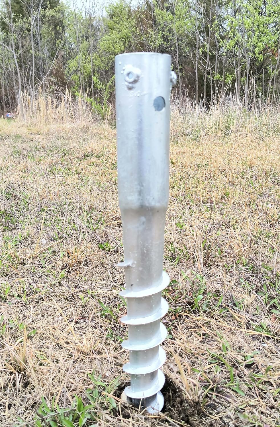Ashman Ground Screw Round Posts (4 Pack), Outdoor No Dig Ground Screw Anchor with helical Spiral, 21' Inch Long - Fits Round Post & Flag Pole Base Ground Mount Screw in Post Stake, Mailbox Posts.