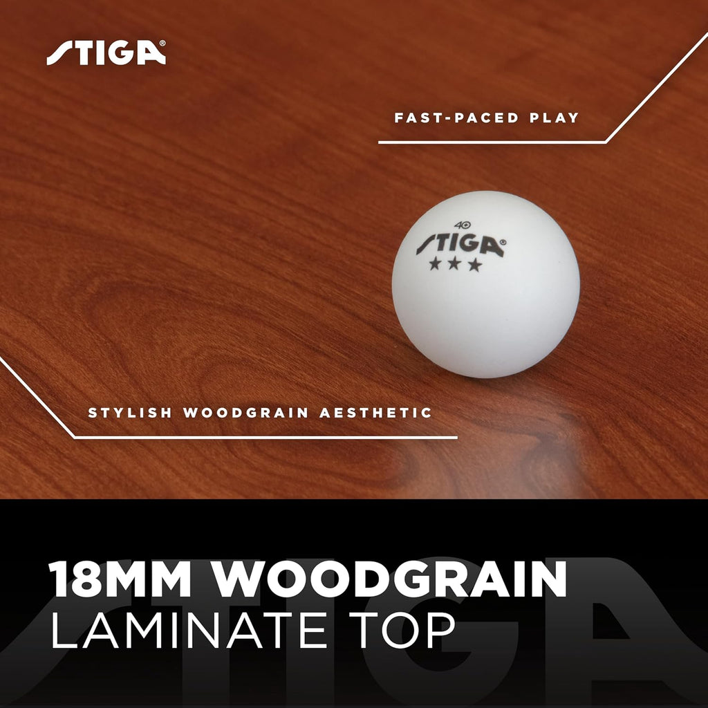 STIGA Ultra Indoor Table Tennis Table – 18mm Woodgrain Ping Pong Table with Steel Frame, Tournament Net & Post, Adjustable Leg Levelers, Modern Furniture-Style Design