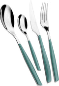 BUGATTI, Glamour 24 Piece 18/10 Stainless Steel Cutlery Set with Celadon Green Handle 6 Person Cutlery Set 6 Spoons 6 Forks 6 Knives 6 Teaspoons
