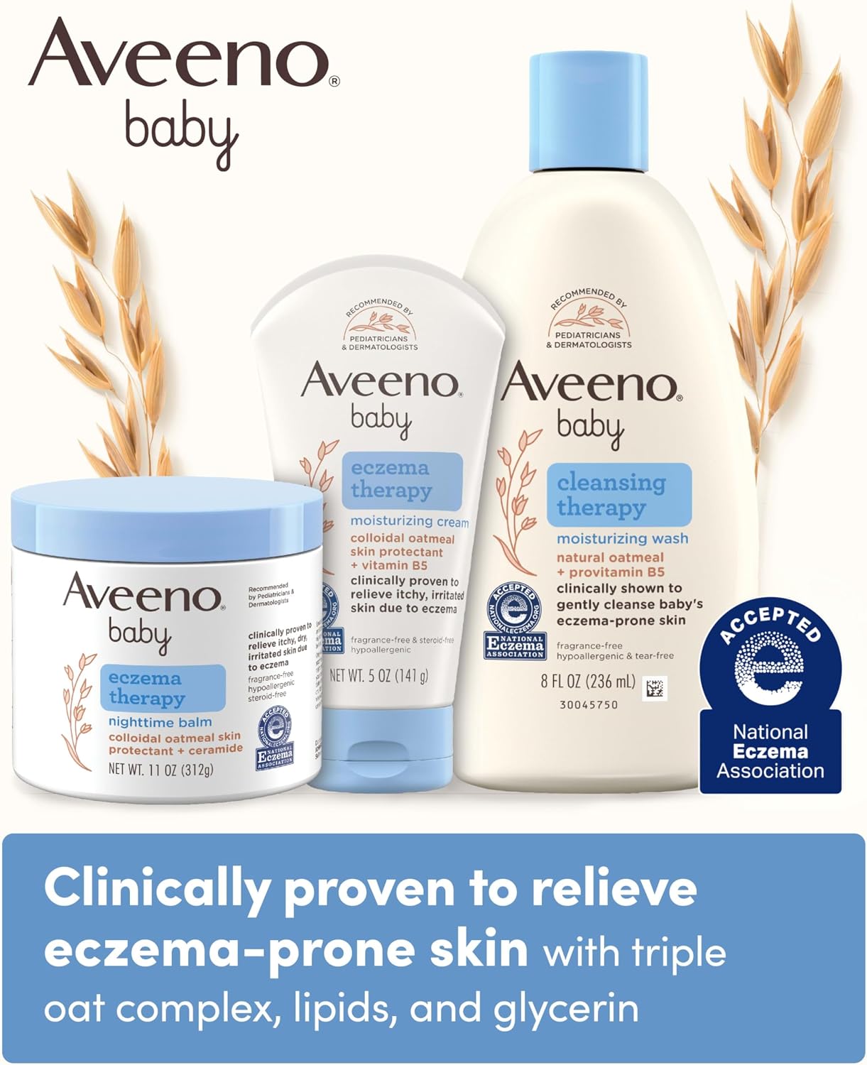 Aveeno Baby Eczema Therapy Nighttime Body Balm, Moisturizing Eczema Balm for Babies with Colloidal Oat & Ceramide, Soothes Dry, Itchy Skin, Hypoallergenic, Fragrance & Steroid Free, 11 oz (Pack of 12)