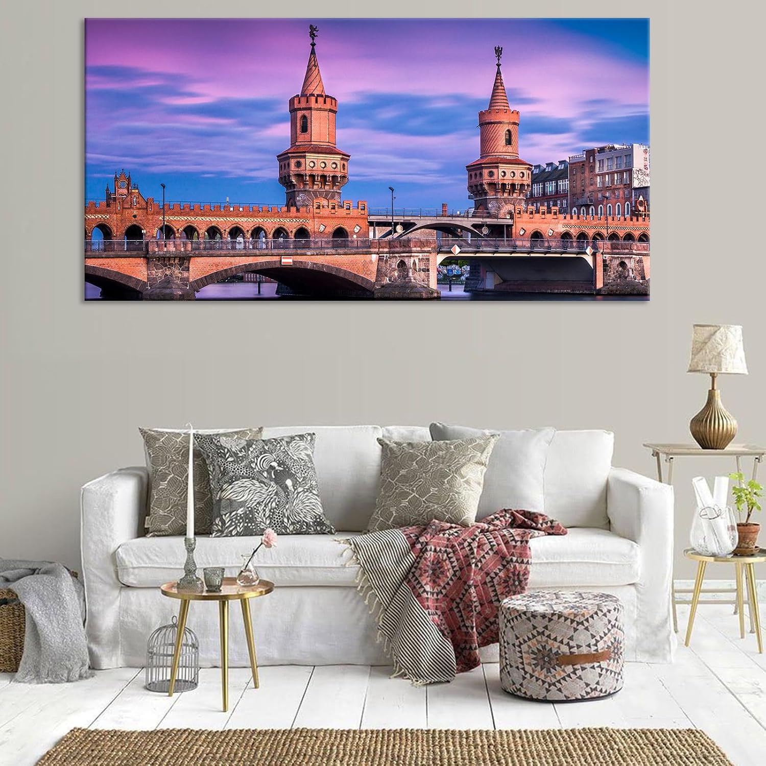 Magical Berlin Sky Poster European Bridge Twilight Decor German Brick Architecture Wall Art Romantic Berlin Bridge Canvas Vintage Medieval Print Living Room Apartment Picture 20x40inch Framed