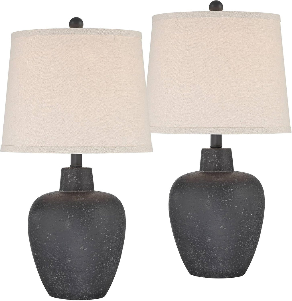 360 Lighting Romeo 23 1/2' High Jar Small Modern Coastal Accent Table Lamps Set of 2 Stone Gray Finish Fabric Beige Shade Living Room Bedroom Bedside Nightstand House Office Home Reading Kitchen