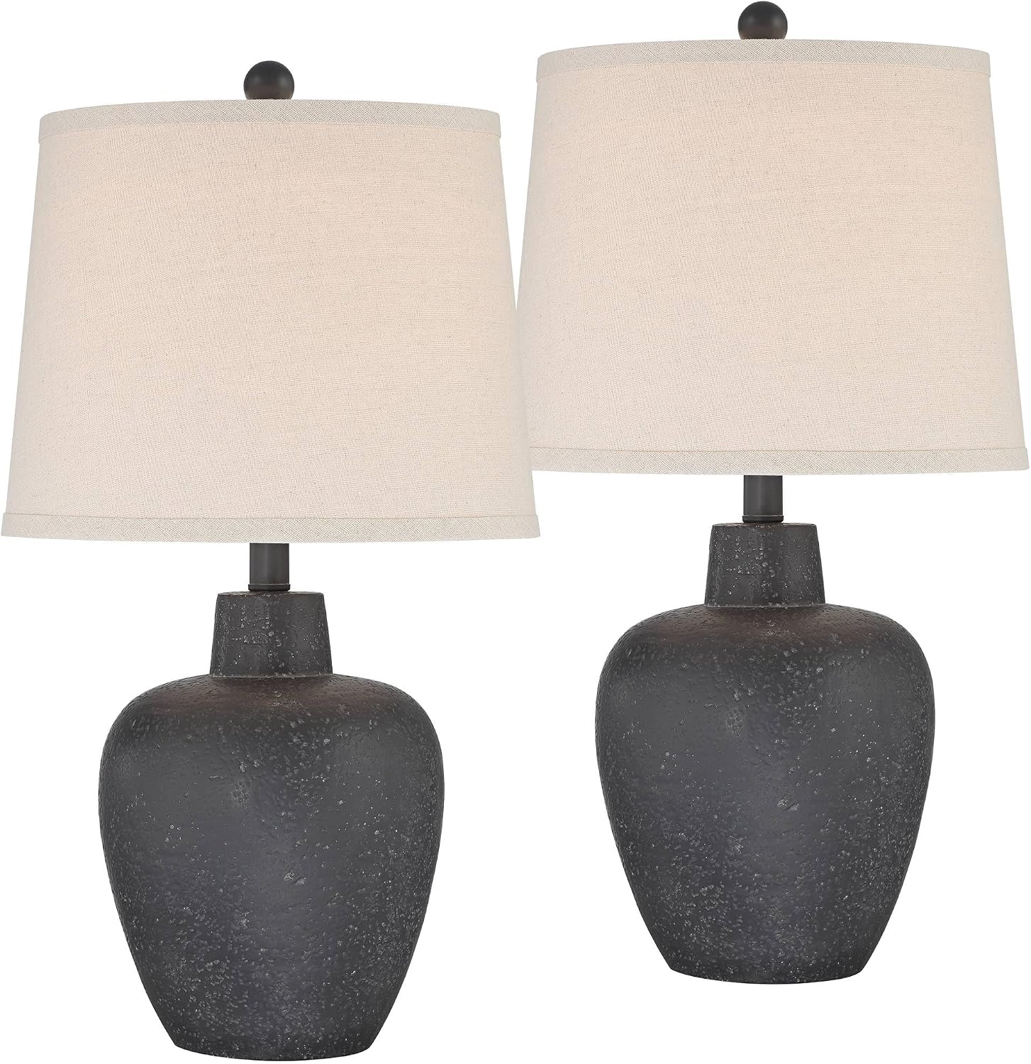 360 Lighting Romeo 23 1/2' High Jar Small Modern Coastal Accent Table Lamps Set of 2 Stone Gray Finish Fabric Beige Shade Living Room Bedroom Bedside Nightstand House Office Home Reading Kitchen