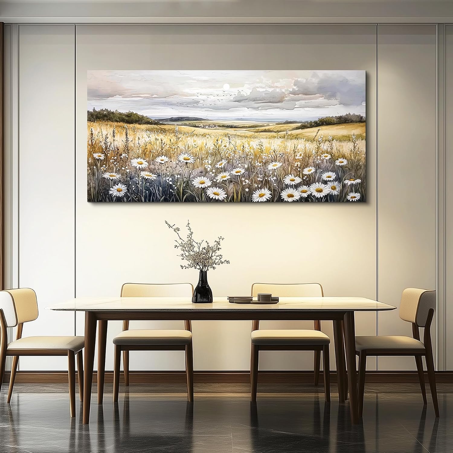 ZUITINGHUA Canvas Wall Art For Living Room Large Wall Decor For Office Bedroom Decoration White Flower Landscape Picture Grassland Painting Artwork Room Wall Mural Aesthetic Home Decor 30x60 In