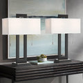 360 Lighting Neil 26' High Rectangular Rustic Modern Table Lamps Set of 2 USB Port Pull Chain Black Metal White Shade Living Room Charging Bedroom Bedside Nightstand House Office Entryway
