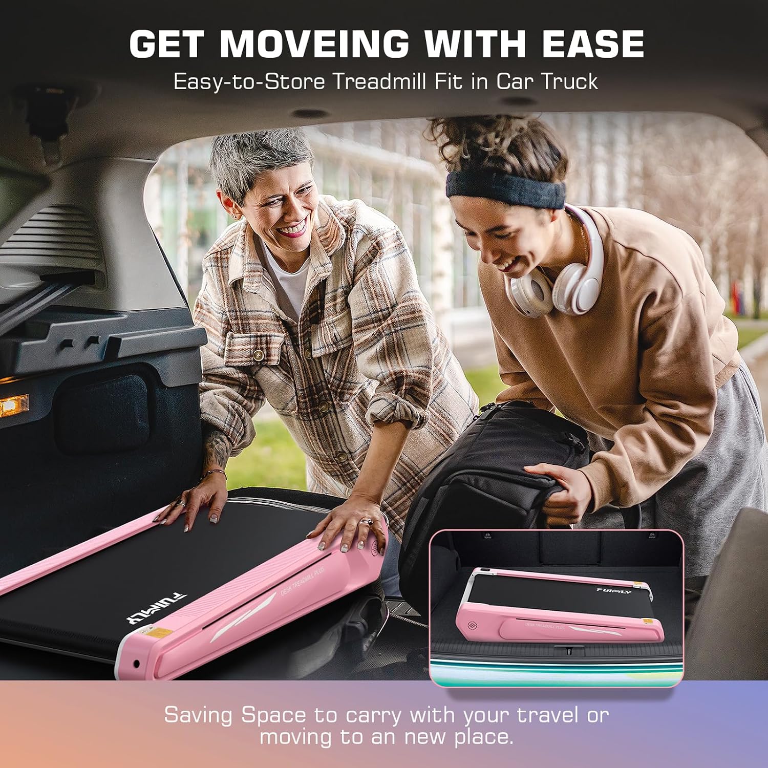 FUNMILY Walking Pad Treadmill with 5% Incline, 2.5HP Smallest Under Desk Treadmill for Home Office, Compact Walking 300lbs Weight Capacity/Remote Control/Lighting Design(Balck Red)
