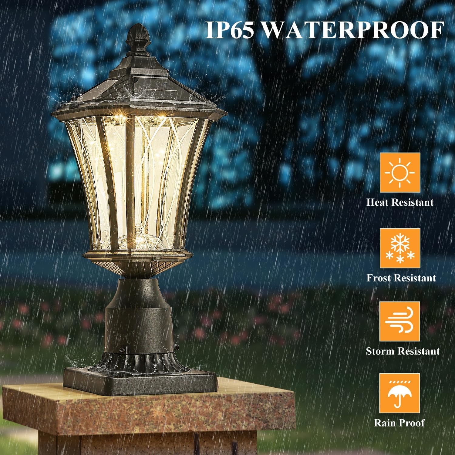 2 Pack Solar Post Lights with Pier Mount Base with Dusk to Dawn Sensor, Outdoor Pillar Lights with Toggle Switch Control, Waterproof Exterior Pole Lamps Head for Driveway, Patio, Garden, Black