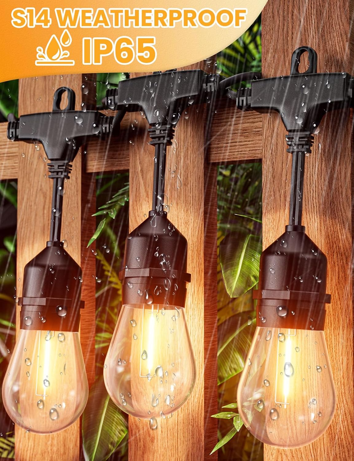 Svater Outdoor String Lights 200 FT, E26 Socket, 64pc S14 Shatterpoof Bulbs, 1 Watt Dimmable 2700K Warm White, IP65 Waterproof Commercial Grade Patio Light (4 Pack X 50FT)
