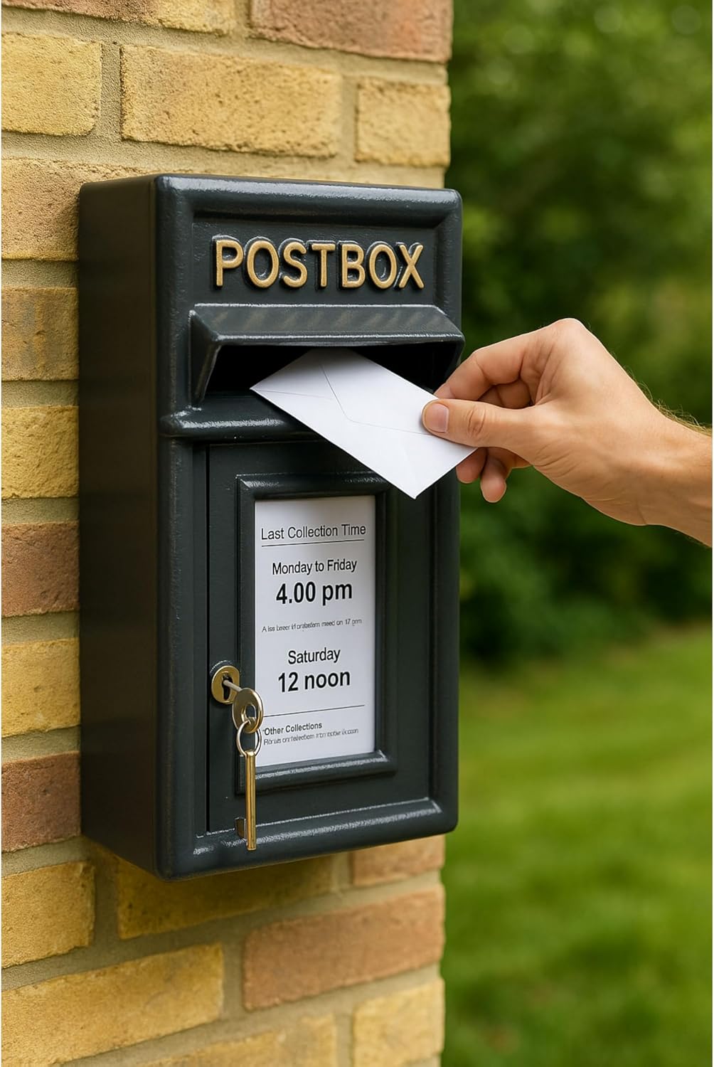 ACL Wall-Mounted Lockable Post Box - Durable Black Mailbox with Cast Iron Construction Secure Mail Storage (17D x 44H)