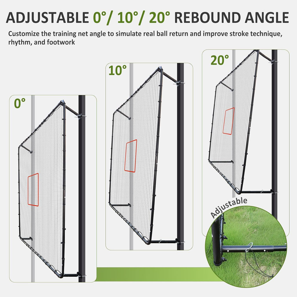 Fence-Mount Tennis Rebounder Net 12x8FT – Space-Saving Tennis Practice Wall with Adjustable Rebound Angle – Solo Training Net Fits Most Fence Poles, Heavy-Duty Frame for Outdoor Practice