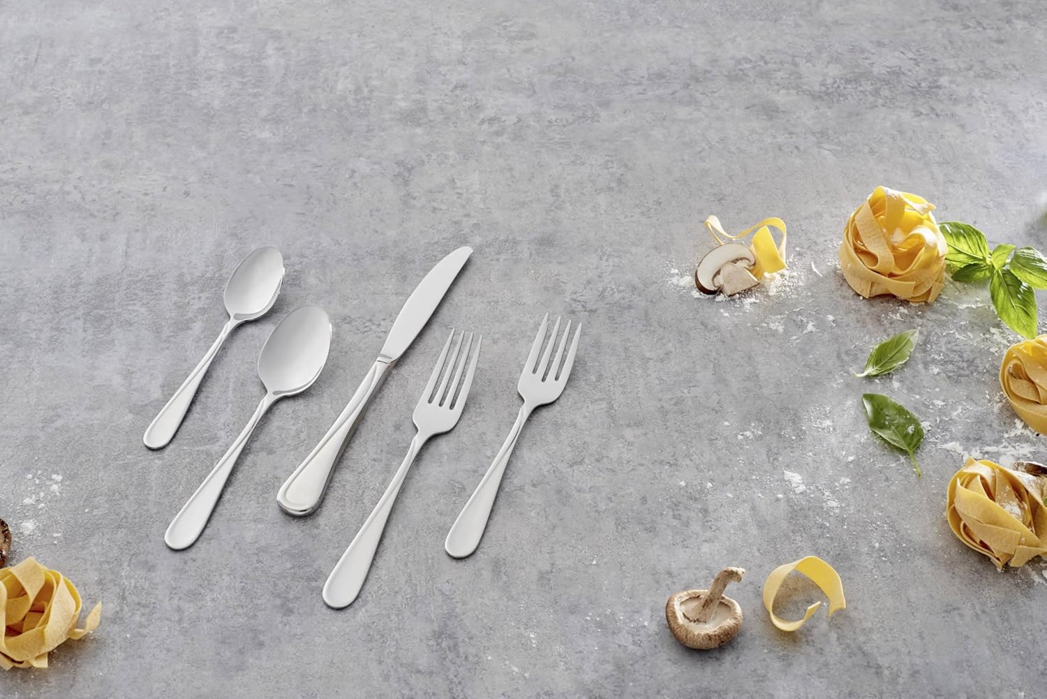 Oneida Silverware Set For 8, Flight 45-Piece Everyday Flatware Set with Serving Utensils, Service For 8, 18/0 Stainless Steel, Dishwasher Safe, Knives Spoons and Forks Set, Dining (Silver, 45 pieces)