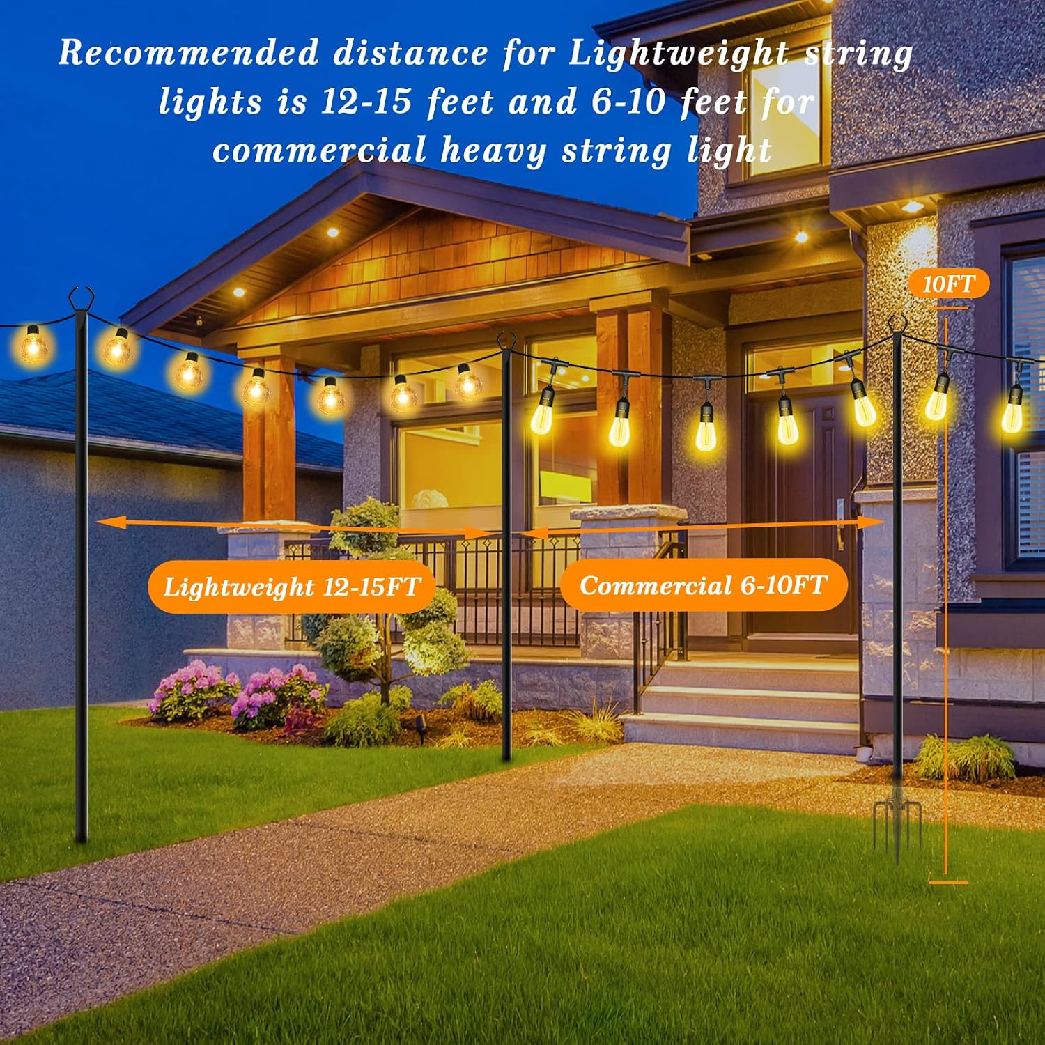 Mutovlin 8 Pack String Light Poles,10 Ft Light Poles for Outside String Lights,Outdoor Lights Pole with Fork,Metal Poles Stand for Patio Deck Backyard