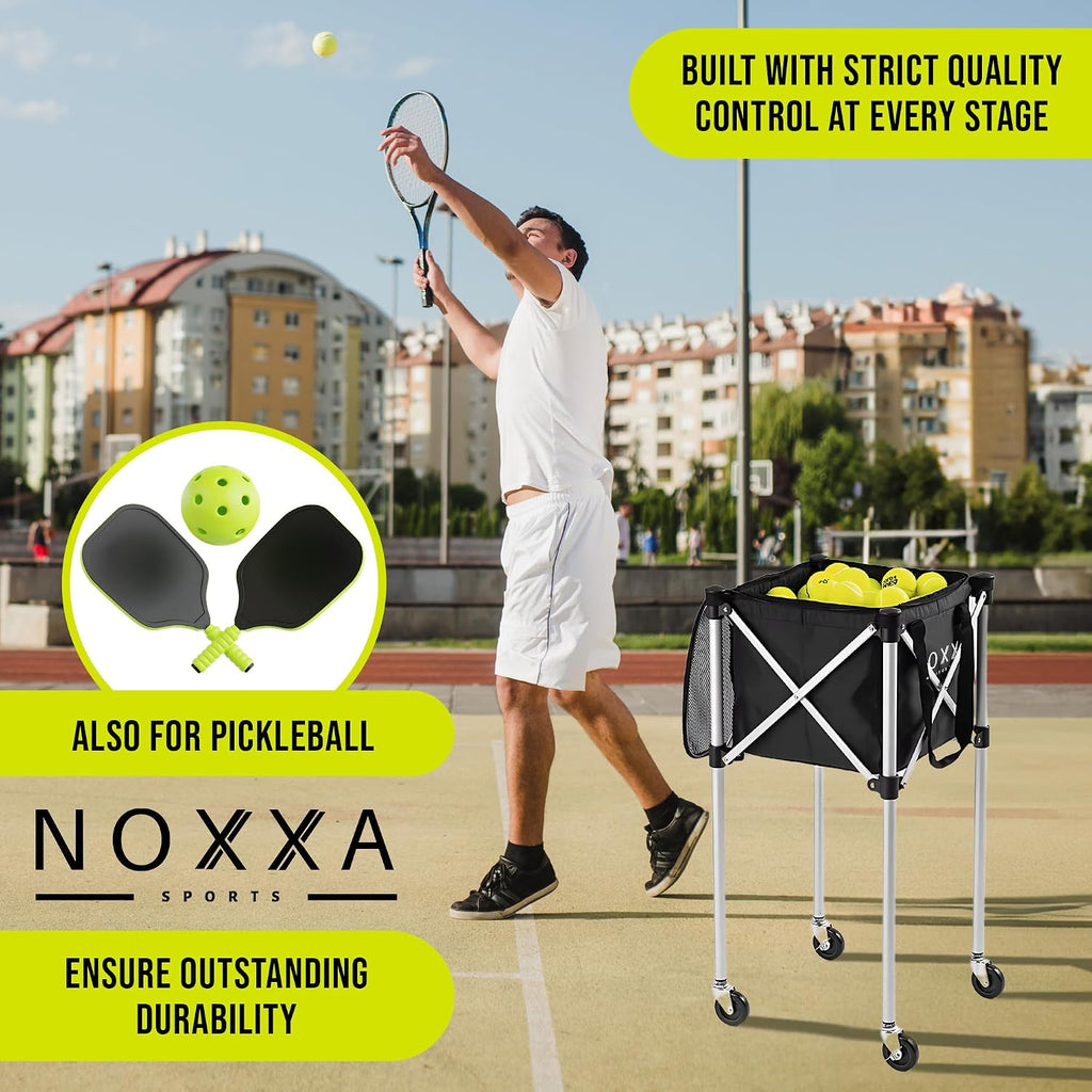 Tennis and Pickleball Ball Hopper with Pickup Tube – Pickleball Tennis Ball Basket with Wheels, 150 Tennis Ball or 120 Pickleball Ball Holder Capacity, Indoor and Outdoor