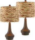 JONATHAN Y 21' Brown Wood Finish Resin Gourd Table Lamp Set of 2, Rustic Farmhouse Handwoven Water Hyacinth Shade, Southwestern Bedside Lamp for Bedroom, LED Bulbs Included JYL4051A-SET2