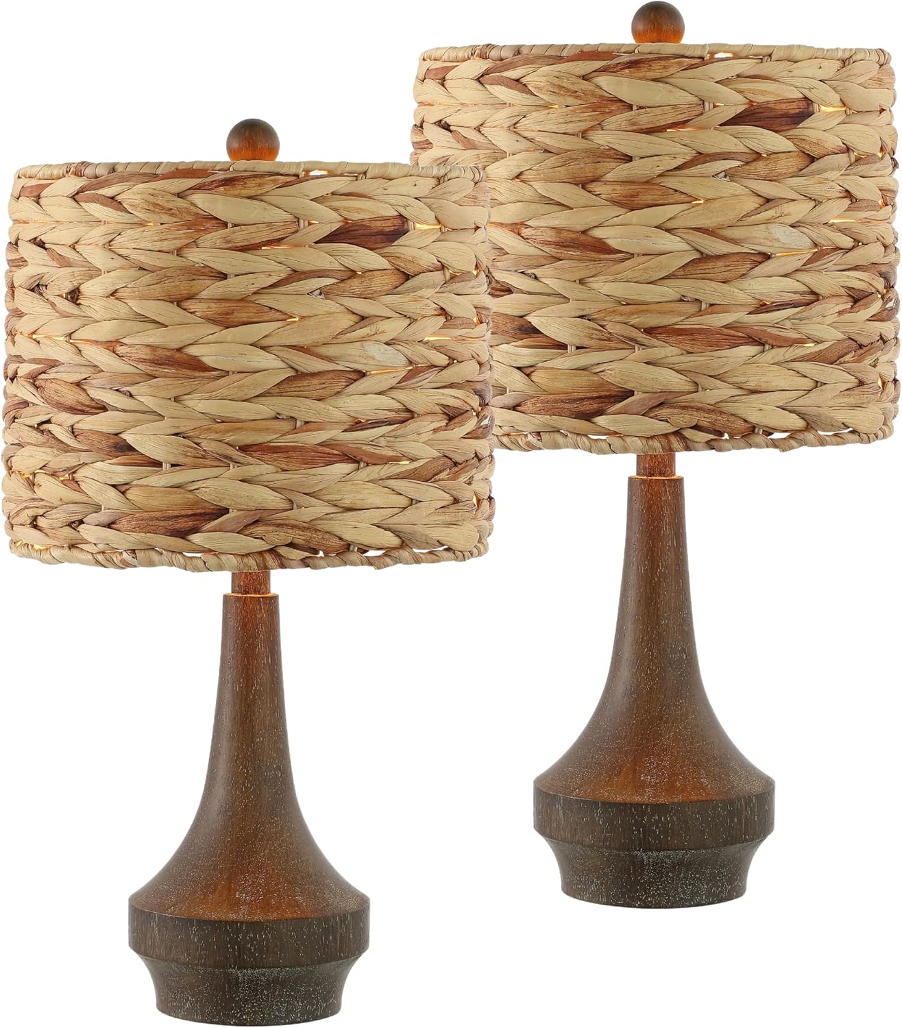 JONATHAN Y 21' Brown Wood Finish Resin Gourd Table Lamp Set of 2, Rustic Farmhouse Handwoven Water Hyacinth Shade, Southwestern Bedside Lamp for Bedroom, LED Bulbs Included JYL4051A-SET2