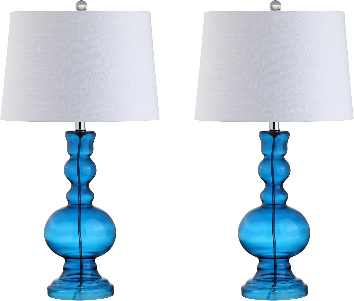 JONATHAN Y 28.5' Night Blue Glass Table Lamp Set of 2 for Living Room Bedroom Decor, Modern Bedside Lamps with White Linen Shade, LED Bulbs Included (JYL1061C-SET2)
