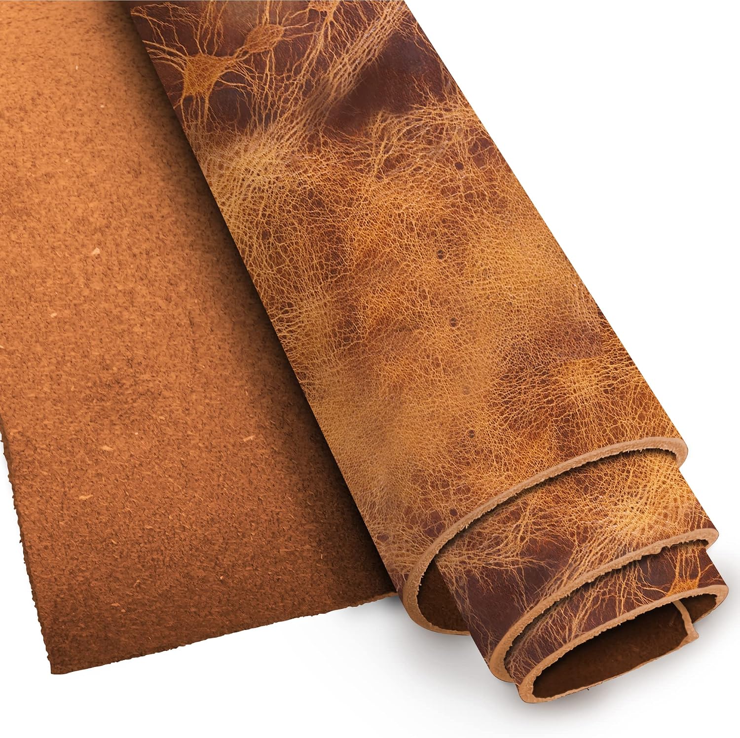 European Leather Work Buffalo Hide 8-10 oz (3-4mm) | Pre-Cut Size: 2 PCS 2.5-4 SQ FT | Vintage Tan - Full Grain Leather for Tooling, Stamping, Molding, Engraving