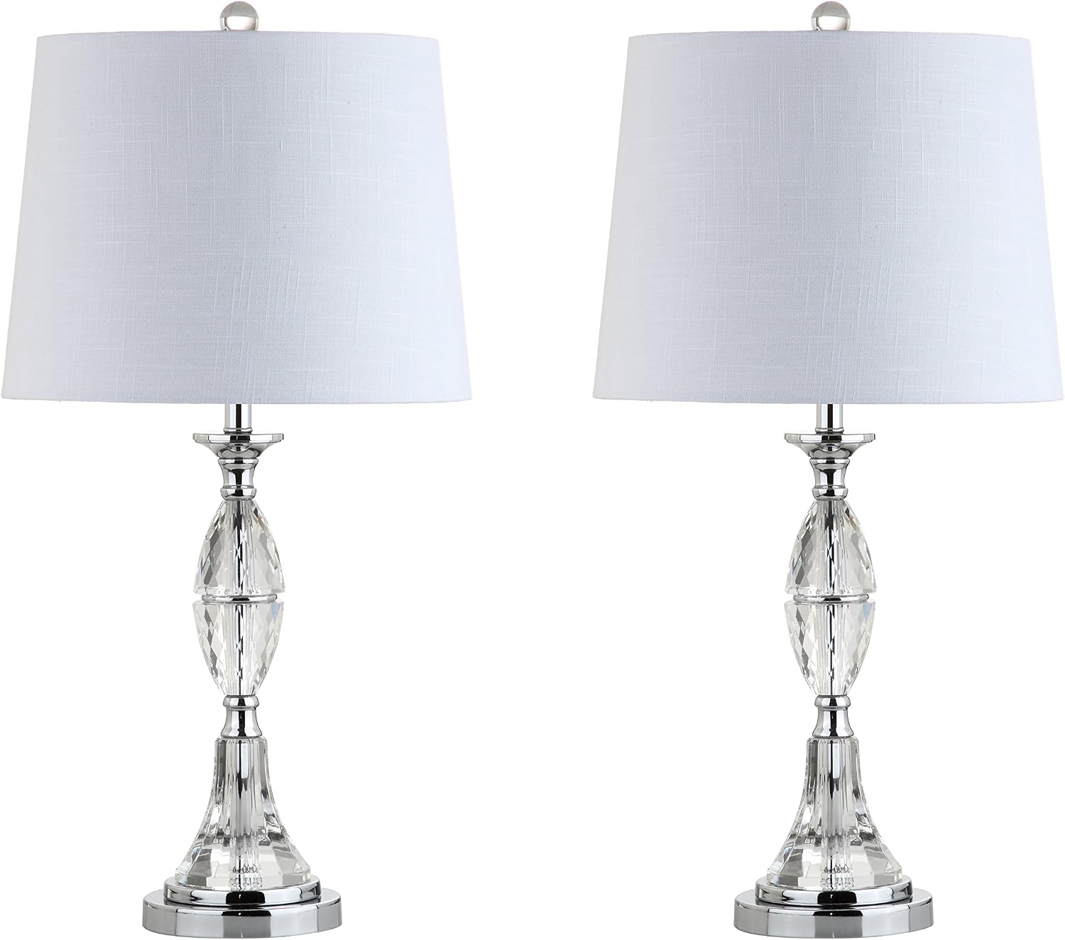 JONATHAN Y 25.5' Clear/Chrome Crystal Table Lamp Set of 2 for Bedroom, Traditional French Country Lamps for Living Room, White Linen Drum Shade, LED Bulbs Included JYL2041A-SET2