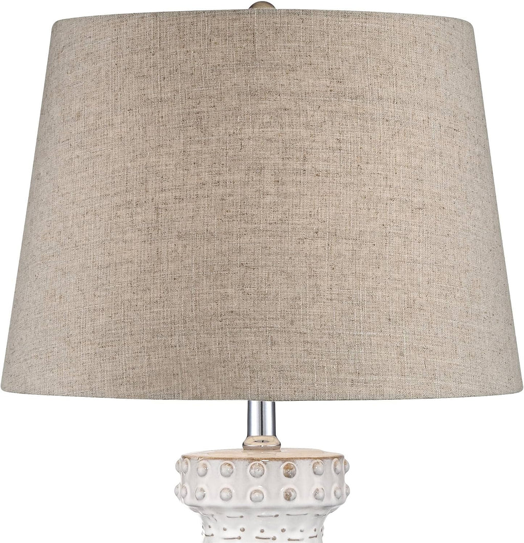 360 Lighting Helene Country Cottage Table Lamp Ceramic Rustic 26' High Cream White Glaze Tan Linen Tapered Drum Shade Decor for Living Room Bedroom House Bedside Home (Color May Vary)