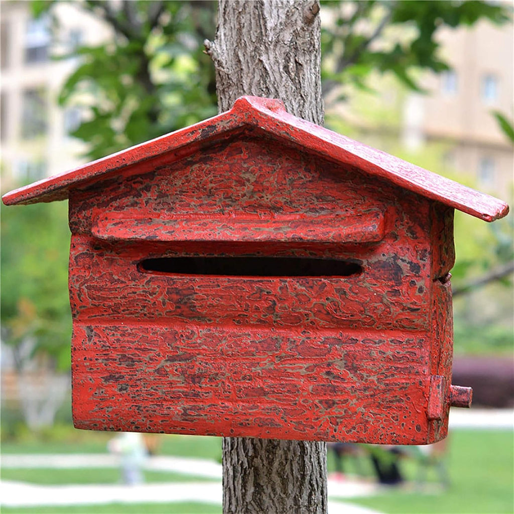 Letter Box,Postbox,Vintage Wooden Outside Wall Mount Post Box Mailbox Letterbox Photography Props Mural Wedding Bar Cafe Window Display 40x26x14cm (Color : A)