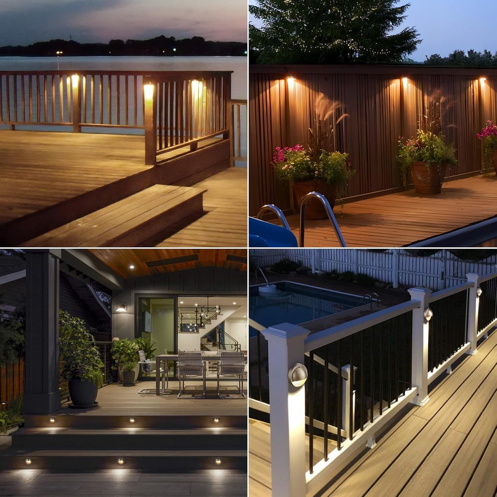 LEONLITE 12-Pack Update 5CCT LED Low Voltage Deck Lights, 180LM 3.74inch Landscape Step Railing Fence Light, 12-24V AC/DC, CRI90, Die-cast Aluminum Housing & Frosted Glass Lens, UL Cord, Bronze