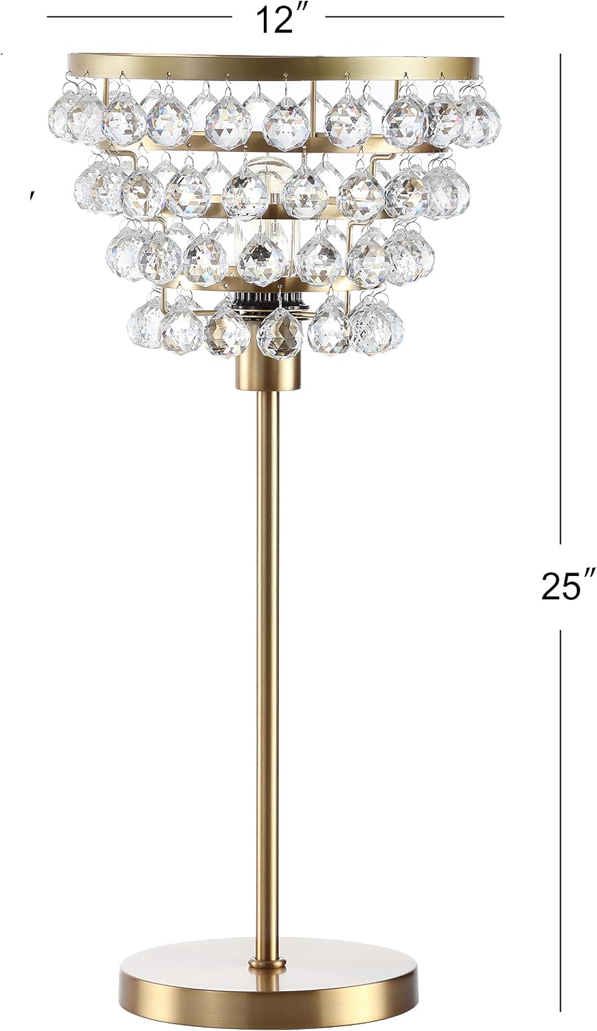 JONATHAN Y 25' Brass Gold/Clear Table Lamp, Modern Industrial Chandelier Style Light, Clear Crystal Beads, Glam Bedside Nightstand Lamp for Bedroom Living Room, LED Bulb Included (JYL9004B)