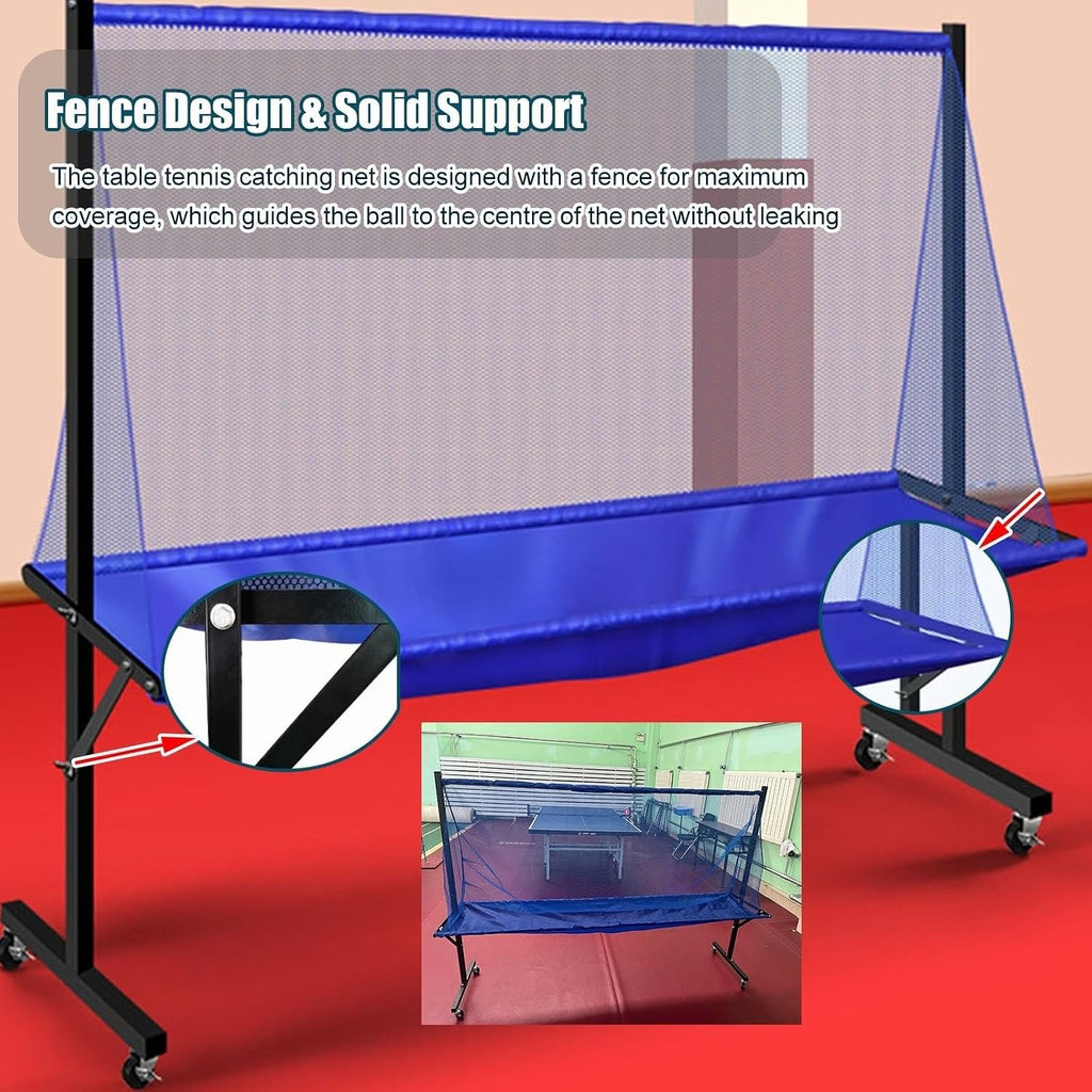 Rolling Table Tennis Catch Net, Adults & Kids Training Tool for Multi Ball Drills, Ping Pong Recycle Catcher Equipment for Indoor Outdoor Serve Practice & Family Leisure, Metal Frame