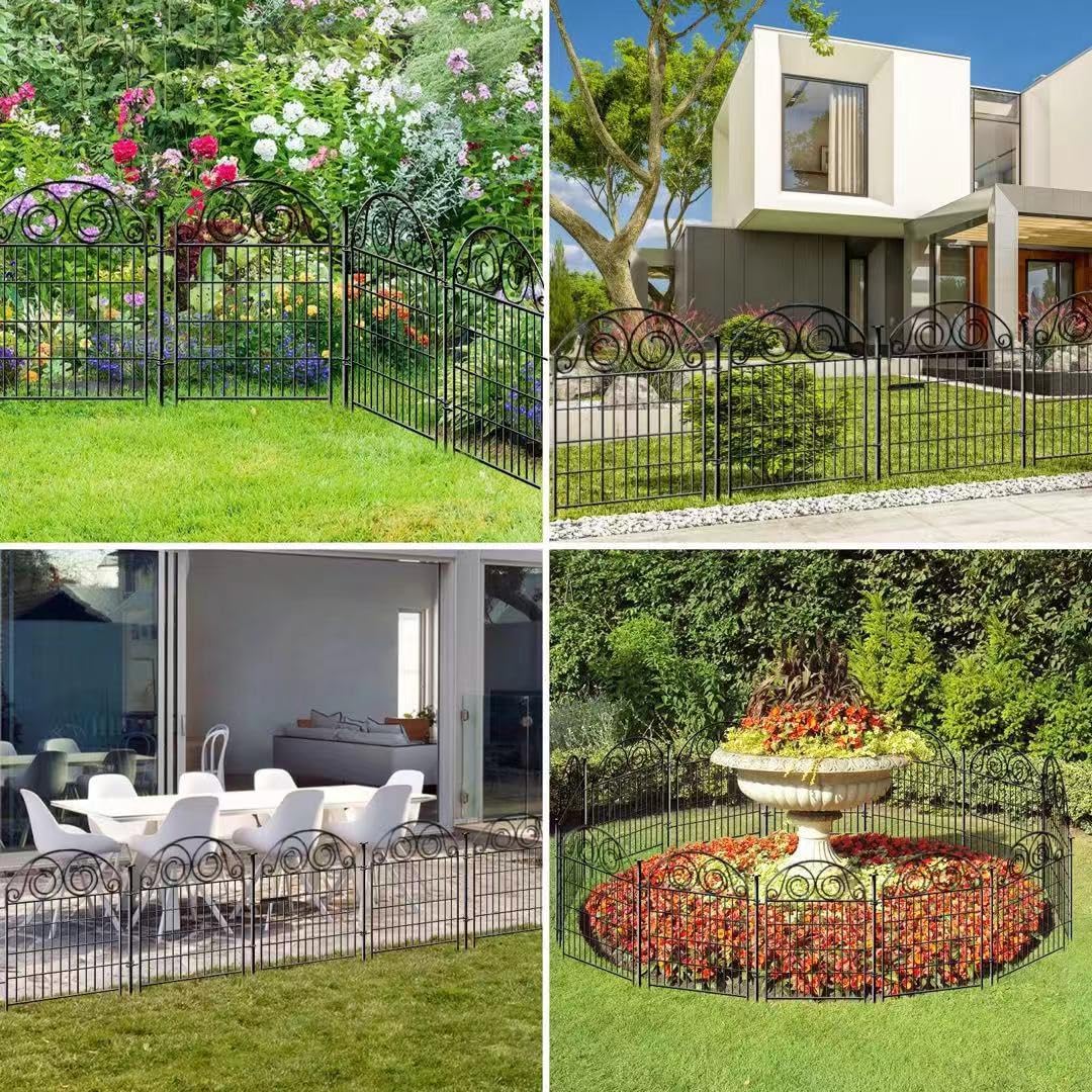 Getlay Tall Garden Fence Animal Barrier with Gate, 36 in(H) 14 Panels Garden Fences and Borders for Dogs, Dog Fence Outdoor for Yard, Total Length 30.6 Ft Metal Temporary Fencing│Patented