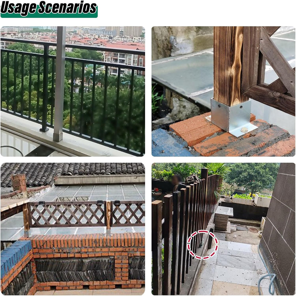 2 Pcs Heavy Duty Wood Fence Post Base Protectors, Outdoor Deck Railing Support Bracket for Wooden Posts, Mailbox & Pavilion Deck Post (90x80mm/3.5x3.2in)