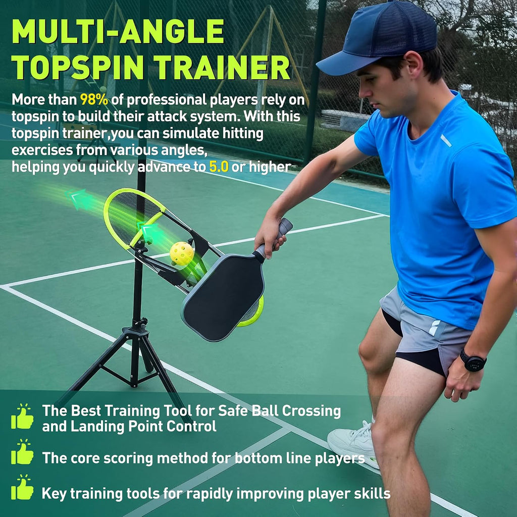 Pickleball Topspin Trainer,Tennis&Pickleball Training aids with 360° Angles and Height Adjustment, Portable Pickle Ball equipmen