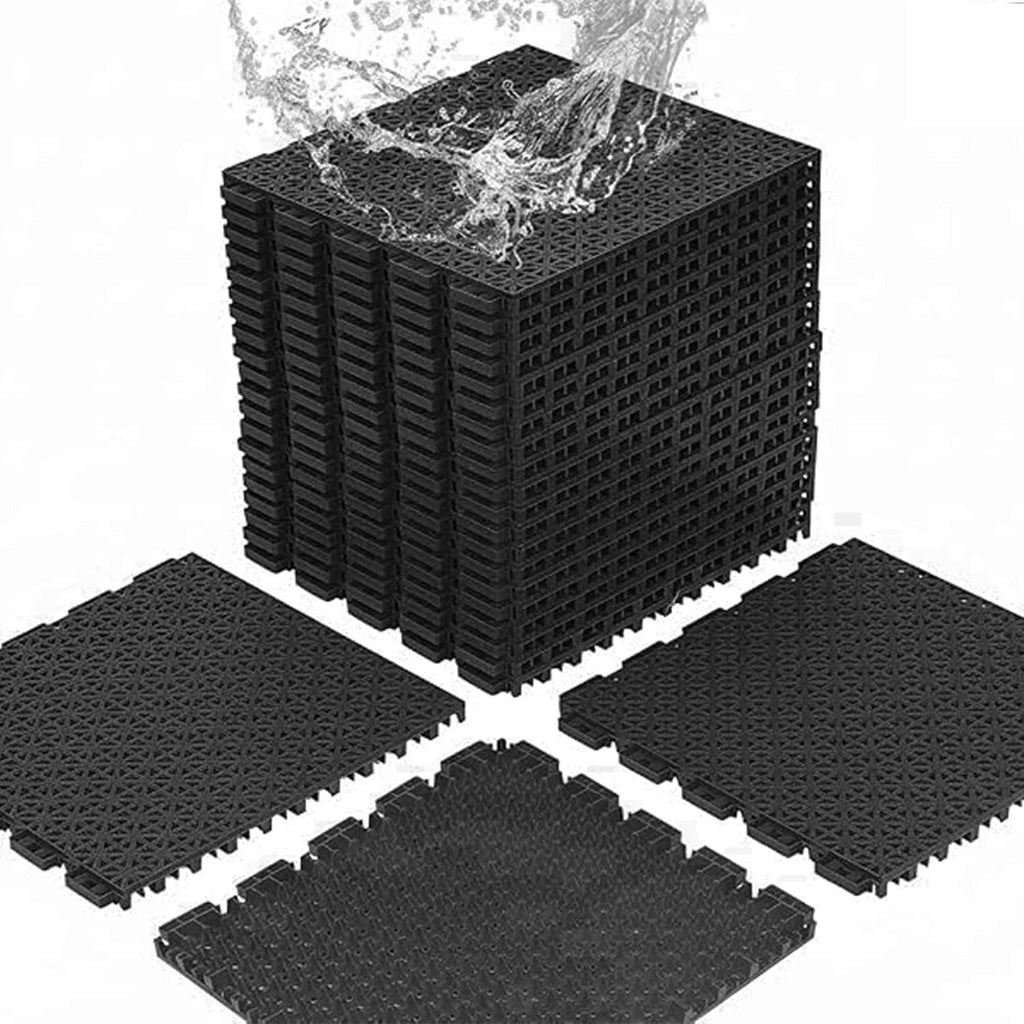 jxgzyy 24 PCS Interlocking Basketball Court Tiles, Black | Non Slip, PP, Drainage Mat, for Tennis, Garage, Load Bearing Capacity of 4409