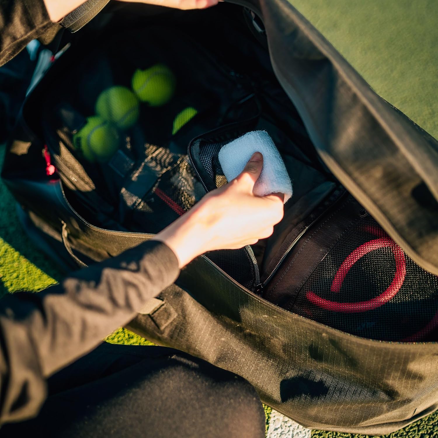Cancha Racquet Bag Pro, Weatherproof 6-Racquet Tennis Bag for Travel, Black | Ventilated shoe pocket, padded straps and multi-compartment storage for shoes, clothes and gear. Recycled ripstop nylon.