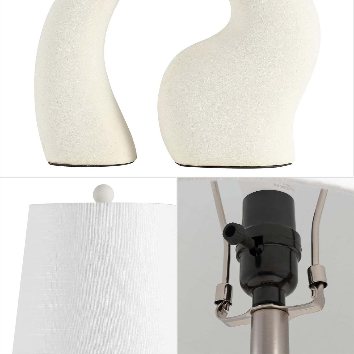 JONATHAN Y 19' Cream Ceramic Arch LED Table Lamp Set of 2, Scandinavian Minimalist Modern Bedside Lamps for Living Room Bedroom, White Linen Shade, LED Bulbs Included JYL5504A-SET2