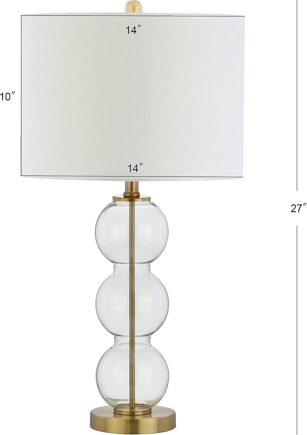 JONATHAN Y 27' Clear/Brass Triple-Sphere Glass Table Lamp Set of 2, Bedside, White Linen Shade, Modern Table Lamps for Living Room, Bedroom, Office, LED Bulbs Included JYL1070A-SET2
