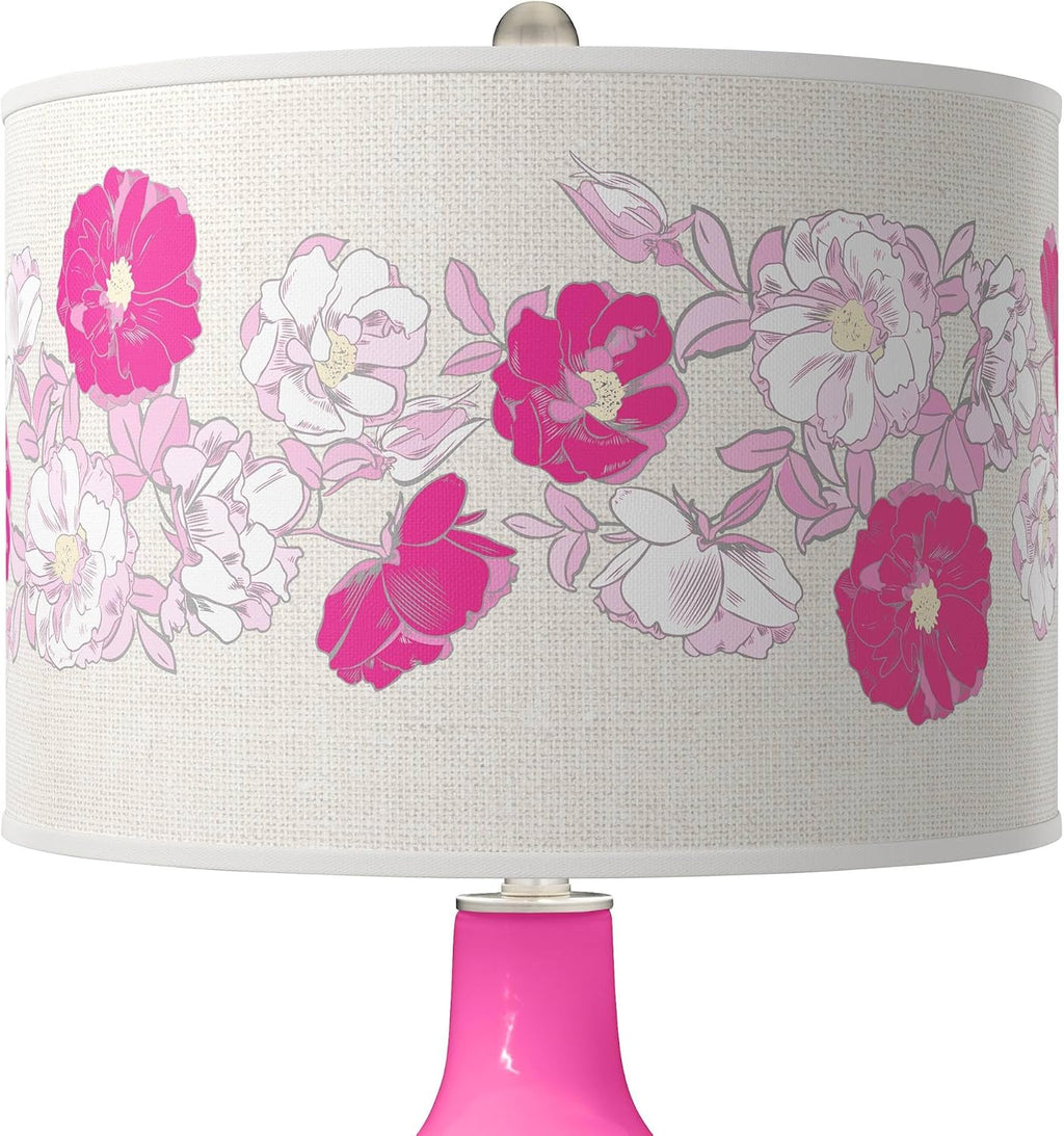 Color + Plus OVO 28 1/2' Tall Modern End Table Lamp Fuchsia Pink Finish Glass Single Fabric Rose Bouquet Shade for Living Room Bedroom Bedside Nightstand House Office Home Reading Kitchen Entryway