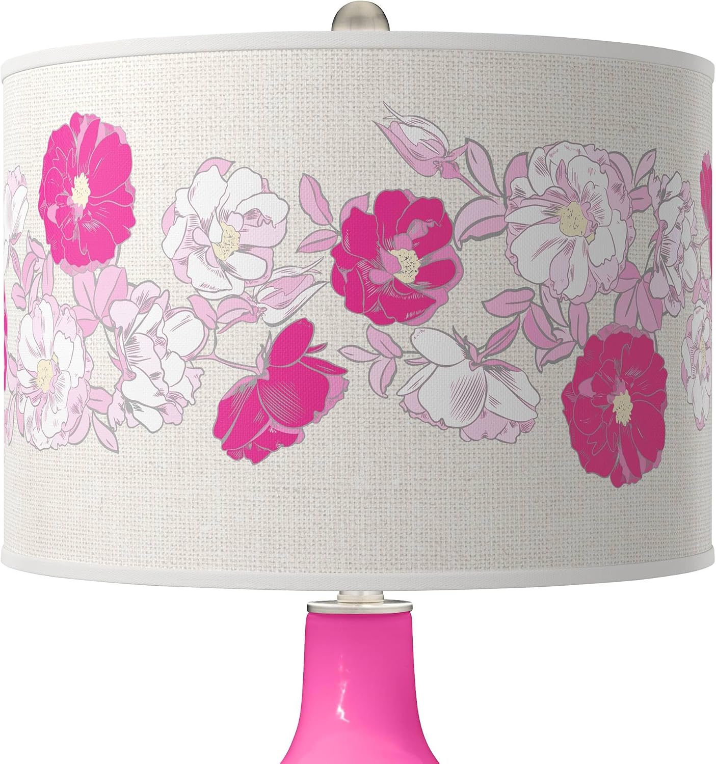 Color + Plus OVO 28 1/2' Tall Modern End Table Lamp Fuchsia Pink Finish Glass Single Fabric Rose Bouquet Shade for Living Room Bedroom Bedside Nightstand House Office Home Reading Kitchen Entryway