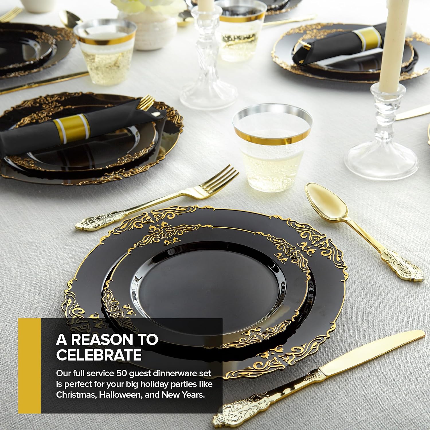 Stock Your Home Black and Gold Plates with Pre Rolled Cutlery Napkins and Cups 700 Piece Party Set for 100 Guests Wedding Bridal Shower Graduation