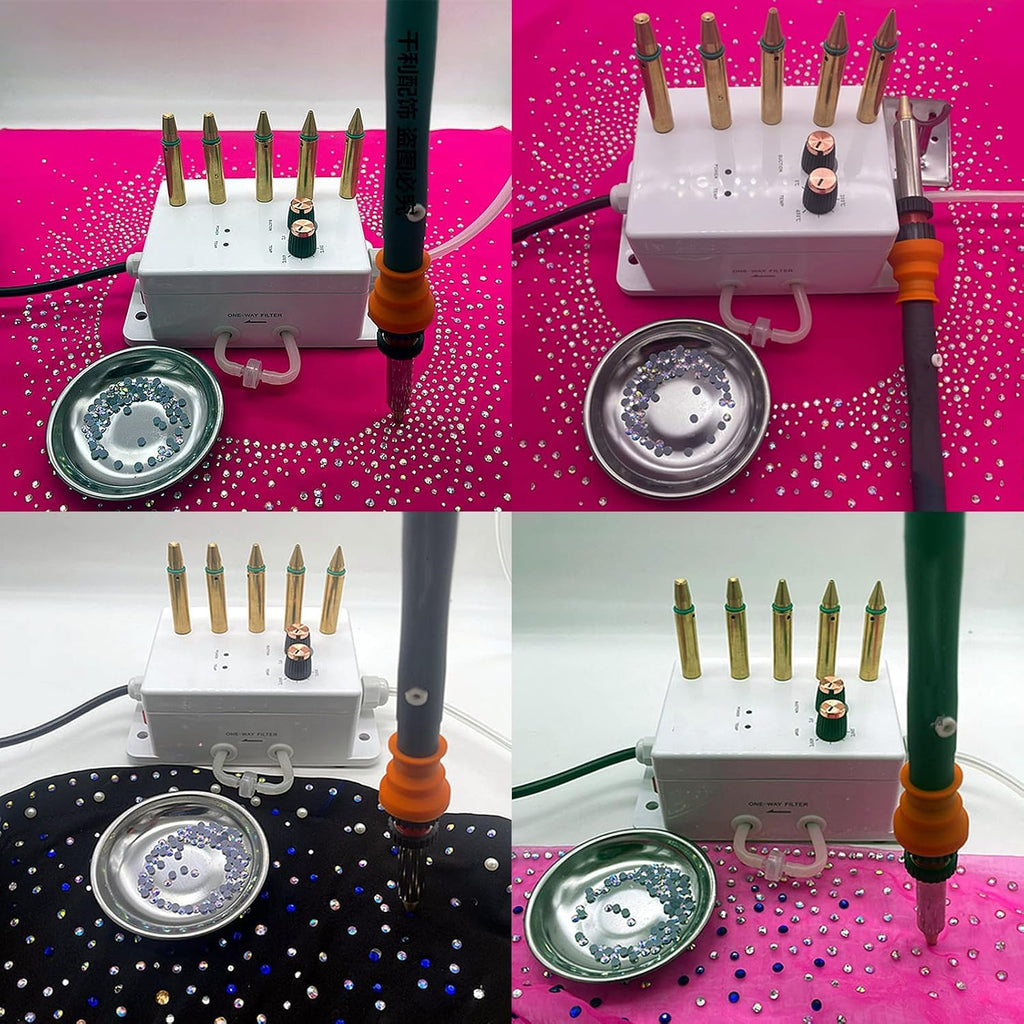 Bedazzling Kit for Clothe，Rhinestone Applicator Tool, with 6-Piece Brass Setting Tip, Adjustable Temperature and Suction, for Clothes Shoes Hats Fabric Crafts