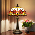Red Tulip Tiffany Style Stained Glass Table Lamp Bed Room Bedside Reading Desk Light for Living Office Dormitory Bar Retro Unique Cute Accent Decor Cottage 12' Village Gift Nightstand Lamps